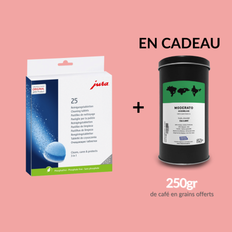 Lot 25 pastilles de nettoyage 3 en 1 - Machines à café Jura + 250g de café offert