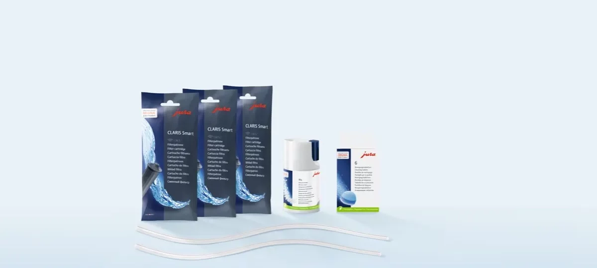 Kit d'entretien Jura complet avec ses filtres Claris Smart, pastilles et nettoyant lait